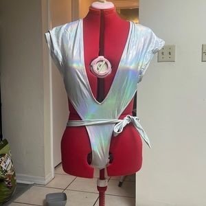 Silver holographic bathing suit rave wear medium